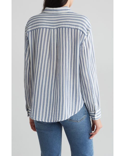 Caslon Blue Stripe Cotton Gauze Button-up Shirt