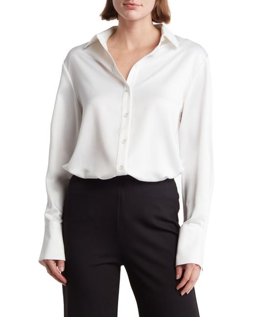 T Tahari White Long Sleeve Button-up Tunic Shirt