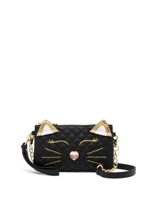 Betsey Johnson Black Quilted Cat Crossbody Bag + Charging Bank