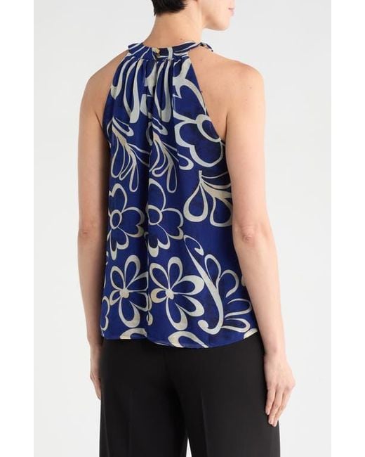 Catherine Malandrino Blue Floral Halter Neck Chiffon Top