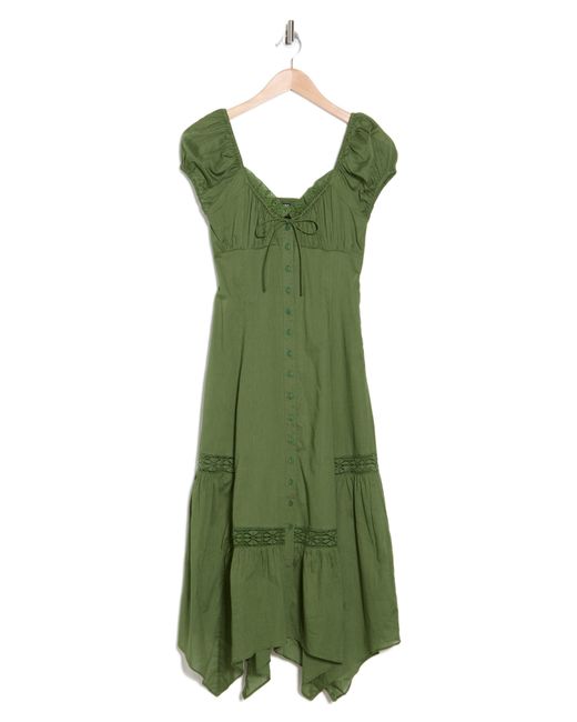 BDG Green Carmen Bohemia Cotton Midi Dress