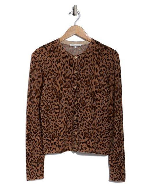 Sofiacashmere Brown Leopard Print Wool & Cashmere Blend Cardigan