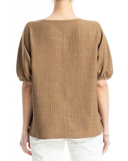 Max Studio Brown Short Sleeve Split Neck Blouse