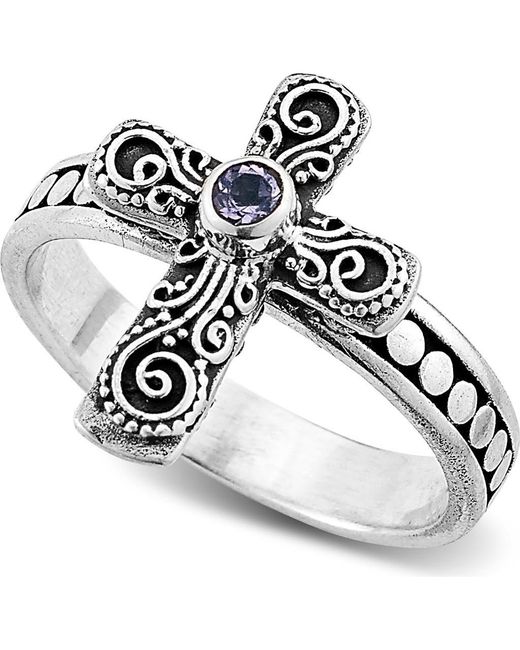 Samuel B. Amethyst Cross Ring in White | Lyst