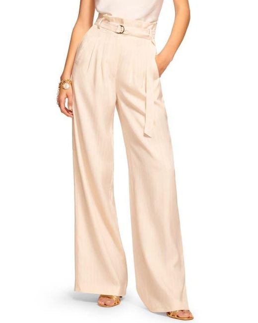 Ramy Brook Natural Natasha Belted Paperbag Waist Wide Leg Pants