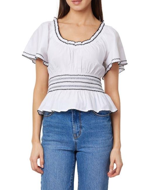 Kensie White Embroidered Flutter Sleeve Peplum Top