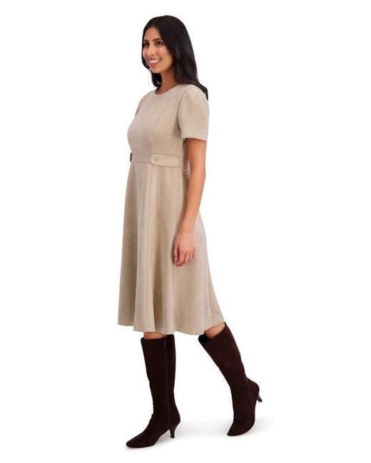 London Times Natural Jewel Neck Side Tab Fit & Flare Dress