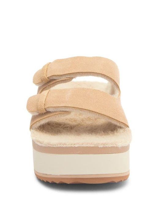 Reef Natural Ojai Ciara Faux Shearling Lined Platform Slide Sandal
