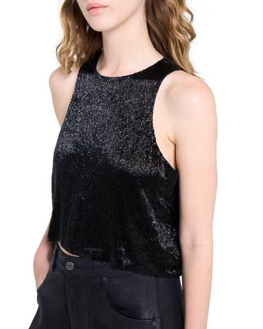 Twp Black Bugle Bead Crop Tank