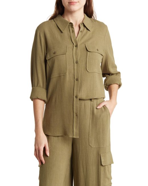 Adrianna Papell Green Button-up Utility Shirt