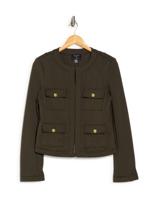 T Tahari Green Ponte Knit Military Jacket