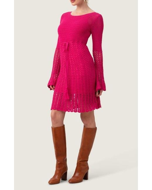 Trina Turk Pink Gloria Open Knit Long Sleeve Dress