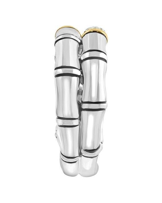Effy White Sterling & 18K Pavé Diamond Bamboo Double Band Ring