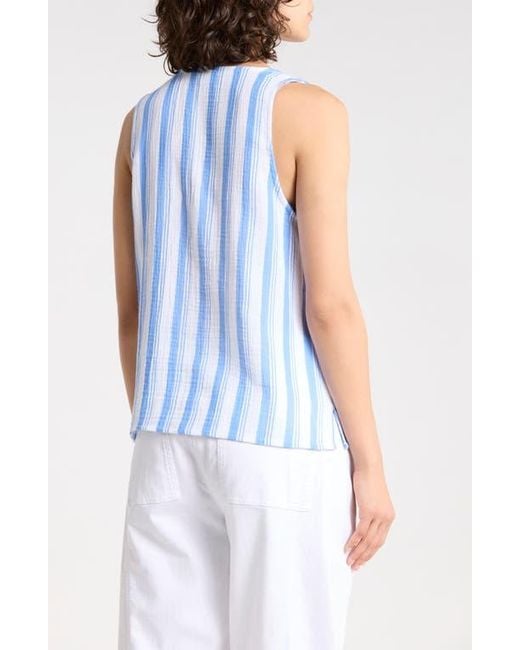 Splendid Blue Split Neck Cotton Gauze Tank