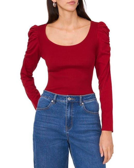 1.STATE Red Scoop Neck Puff Sleeve Top