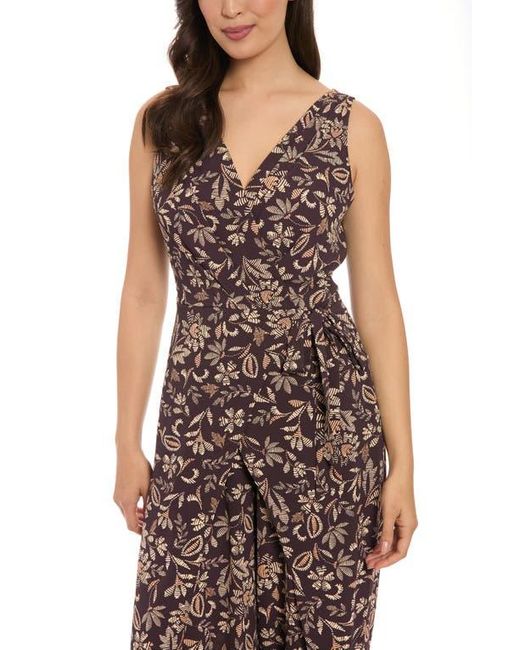 London Times Brown Floral Walk-Through Jumpsuit