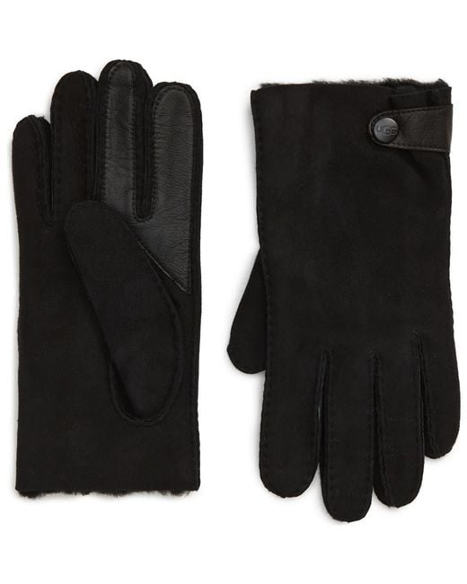 Ugg Black Genuine Shearling Lined Leather Tech Gloves for men