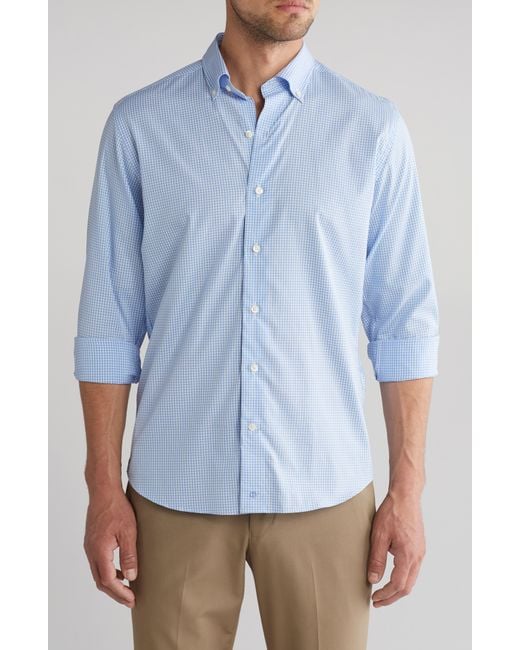 David Donahue Blue Gingham Check Casual Cotton Button-up Shirt for men