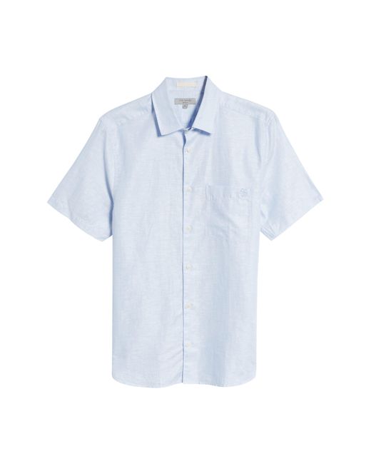 Ted Baker Blue Addle Short Sleeve Linen & Cotton Button-up Shirt for men