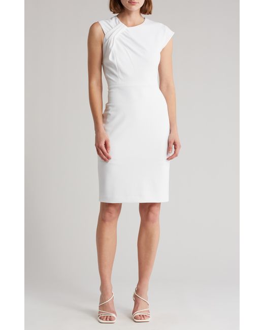 Calvin Klein White Asymmetric Knot Sheath Dress
