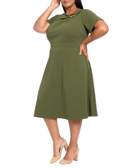 London Times Green Hardware Trim Scuba Fit & Flare Dress