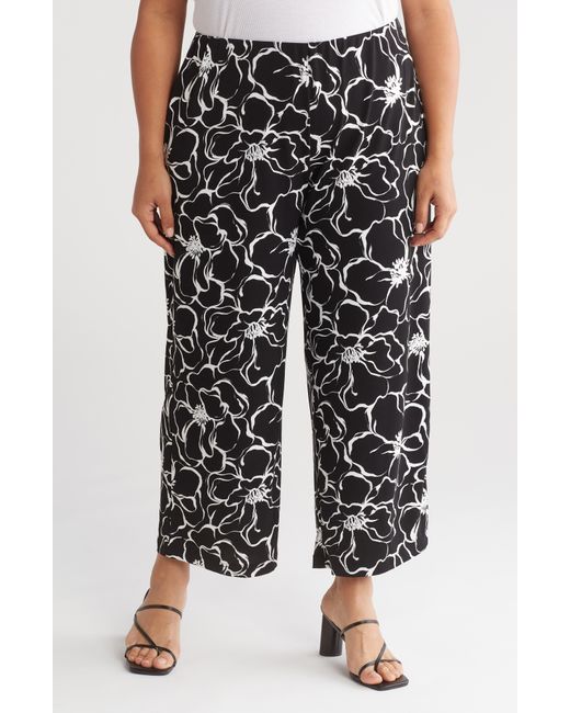 Adrianna Papell Black Floral Crepe Pants