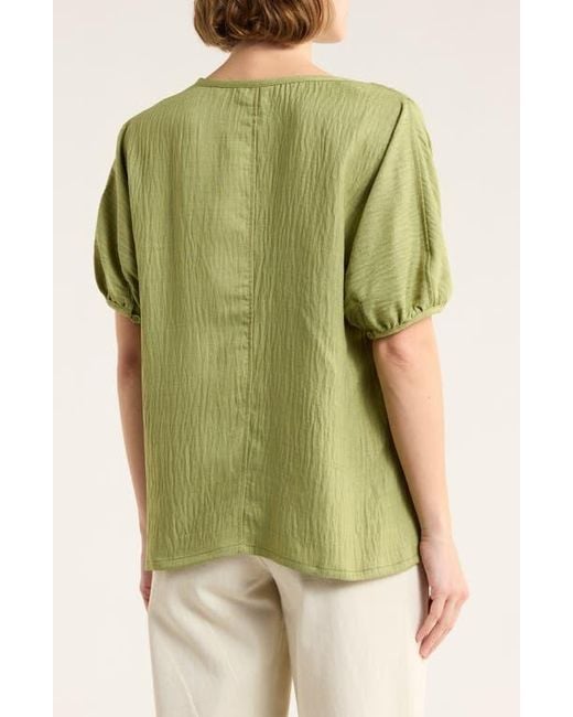 Max Studio Green Short Sleeve Split Neck Blouse
