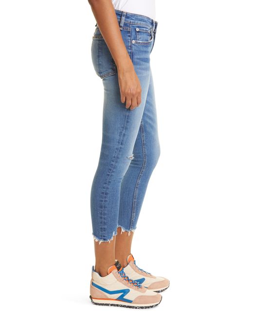 Rag & Bone Blue Cate Mid Rise Ankle Skinny Jeans In Mick With Holes