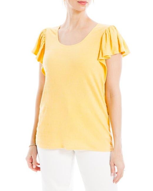 Max Studio Yellow Flutter Sleeve Jersey Crinkle Top
