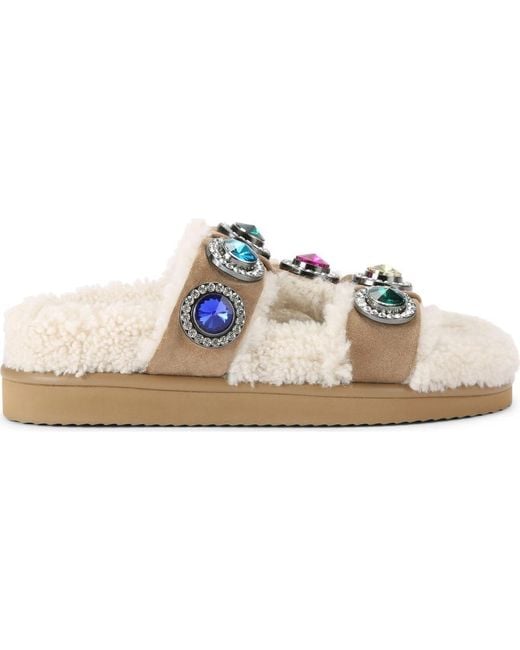 Kurt Geiger Blue Orson Crystal Teddy Genuine Shearling Lined Sandal