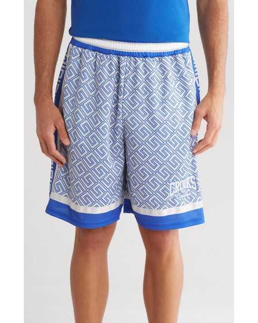 Crooks and Castles Blue Printed Mesh Shorts for men