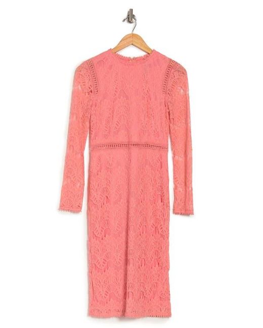 Love By Design Pink Lace Long Sleeve Midi Dress