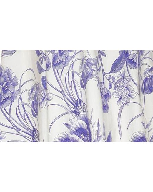 Avec Les Filles Purple Botanical Print Corset Bodice Stretch Cotton Midi Dress