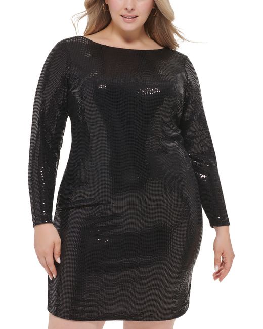 Calvin Klein Black Sequin Cowl Back Long Sleeve Dress