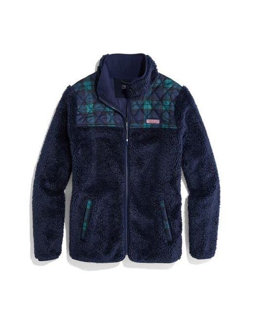 Vineyard Vines Blue Quilted High Pile Fleece Jacket