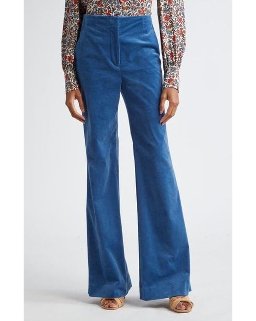 Veronica Beard Blue Basima Stretch Corduroy Flare Pants