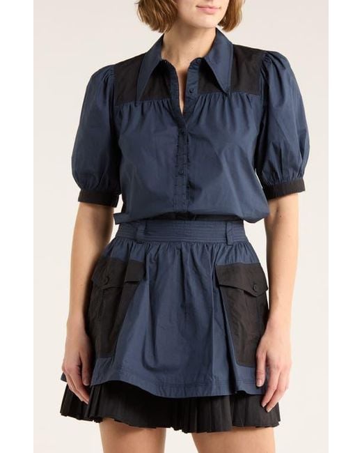 Ulla Johnson Blue Freja Collared Top