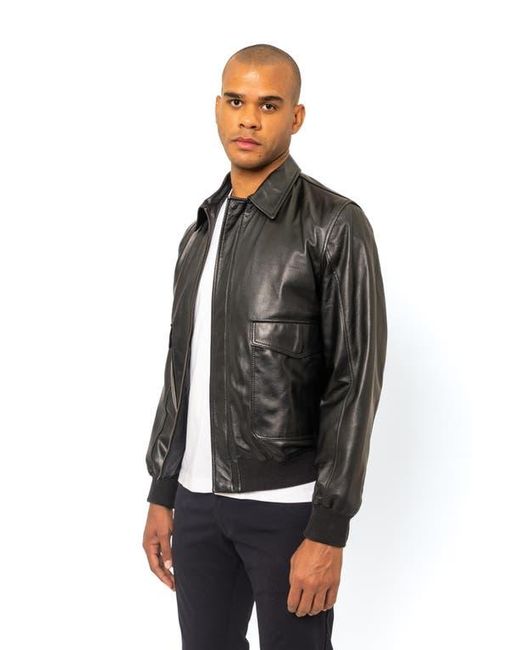 PINOPORTE Black Leather Bomber Jacket for men