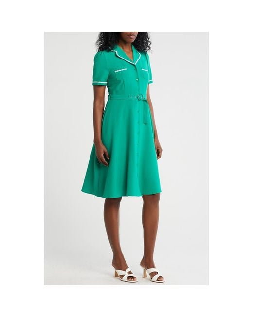 Nanette Lepore Tipped Scalloped Trim Shirtdress in Green | Lyst