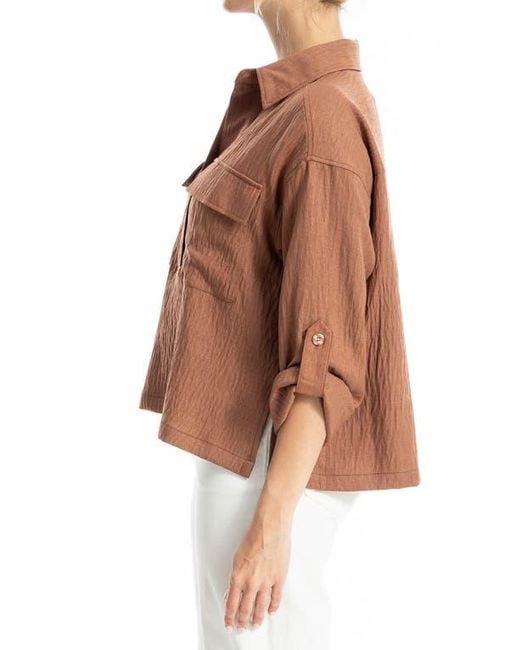 Max Studio Brown Collared Textured Shirt