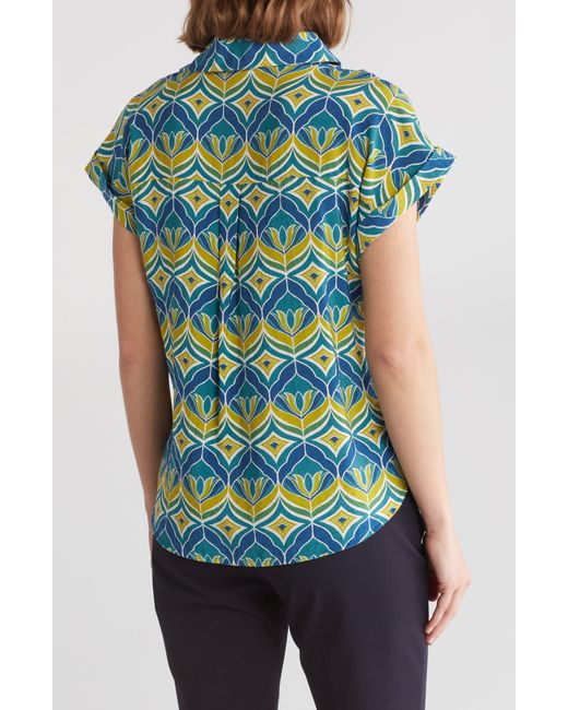 Pleione Blue Crinkle Popover Tunic Shirt