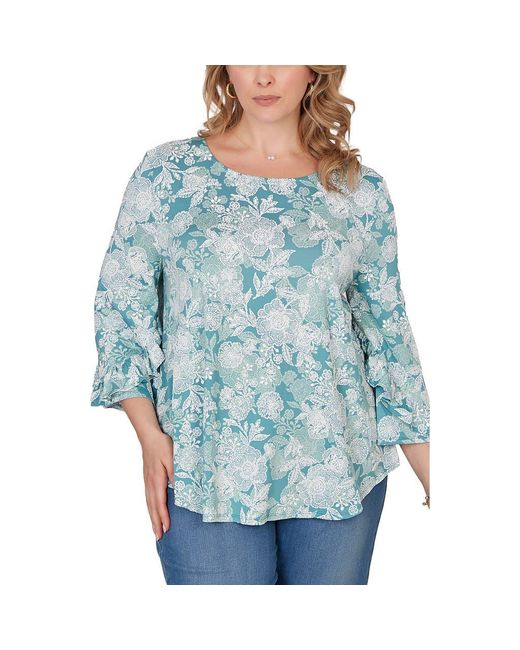 Ruby Rd Blue Puff Print Top