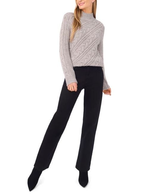 Halogen® Multicolor Diagonal Cable Mock Neck Sweater