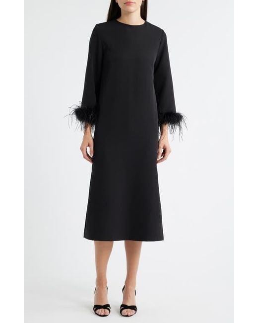 lucy paris cutout midi knit dress Mariam Feather Trim Long Sleeve Cocktail in Black CWFW
