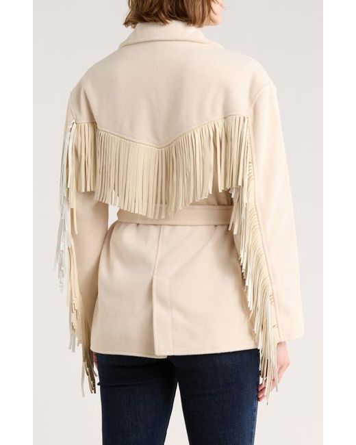 Blank NYC Natural Belted Fringe Trim Coat