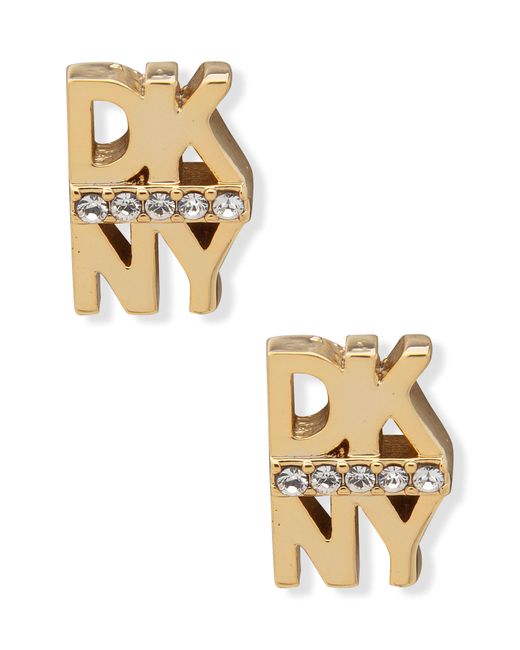 DKNY Metallic Logo Crystal Stud Earrings