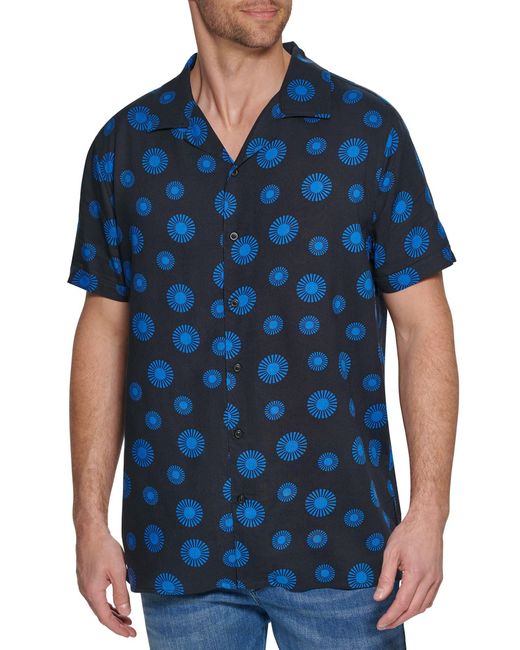 Karl Lagerfeld Blue Sun Print Short Sleeve Shirt for men