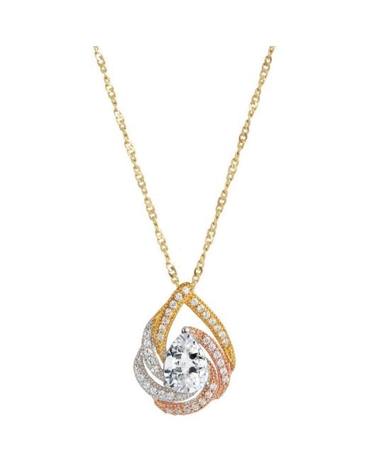 SAVVY CIE JEWELS Metallic Tri-Tone 18K Plated Sterling Cubic Zirconia Pendant Necklace