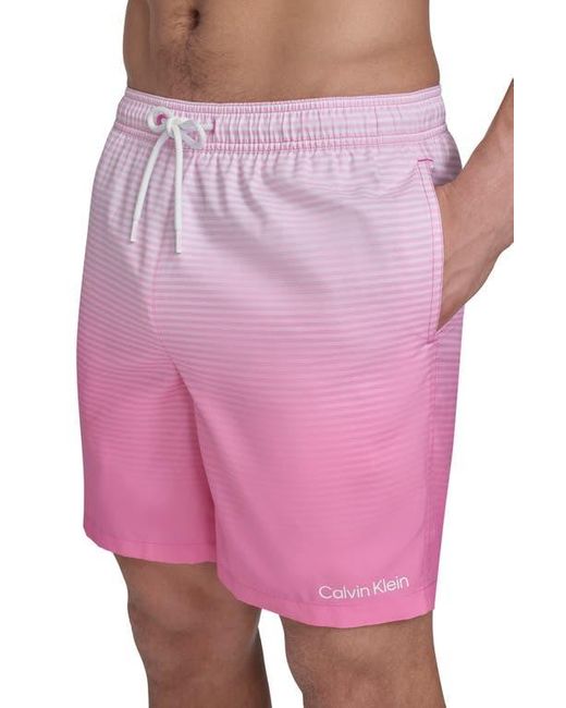 Calvin Klein Pink Graphite Stripe Core Volley Swim Trunks for men