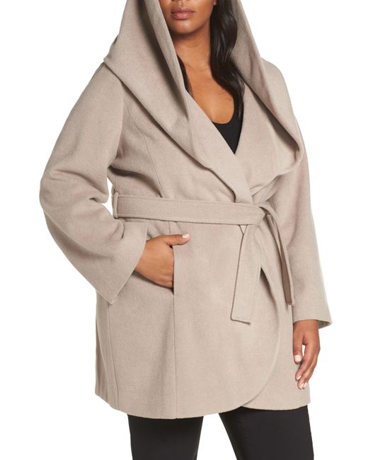 Tahari Natural Marla Cutaway Wrap Coat With Oversize Collar